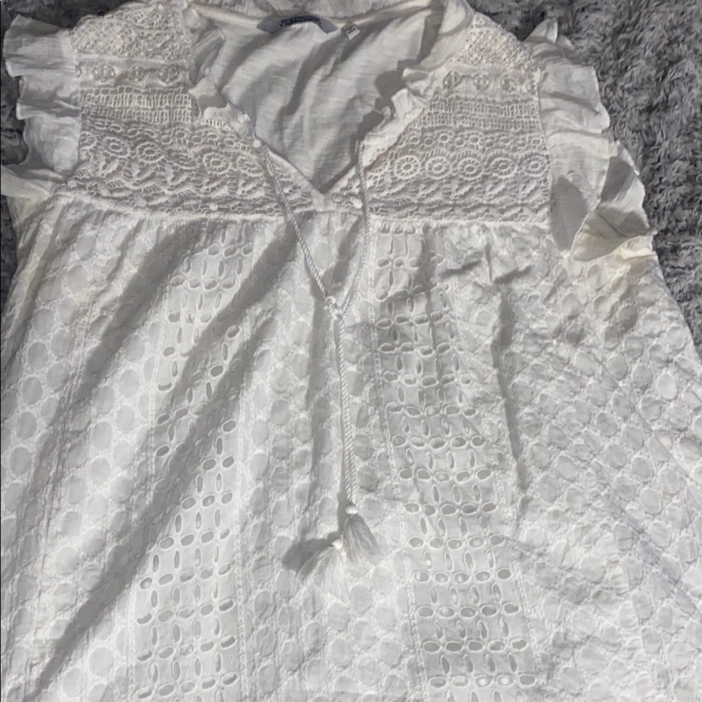 New Directions White Ruffled Tie Front Blouse